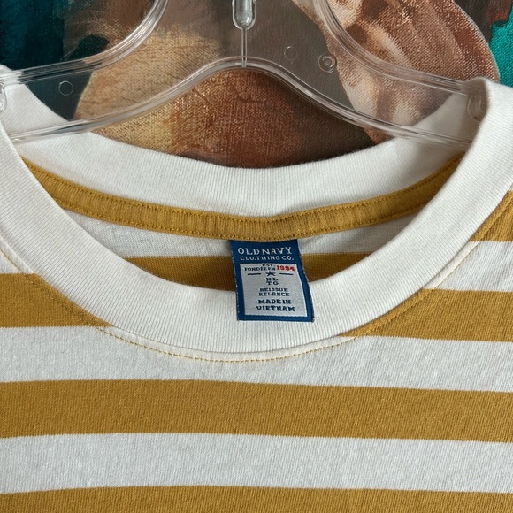 Old Navy Yellow and White Striped Embroidered Top XL - Picture 8 of 16